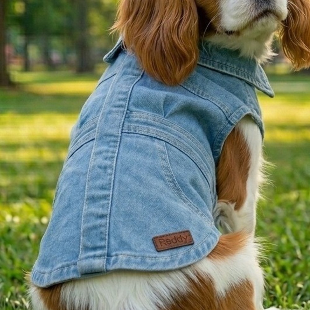 Reddy Dog Dress Medium Blue Denim Jean Jacket Style Snap Button Pet Apparel NEW